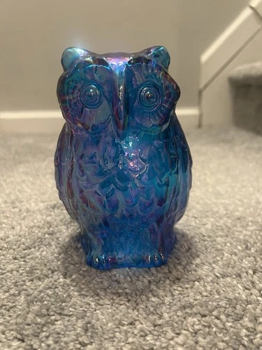 Fenton Blue Carnival Glass Large Hollow Owl Figurine