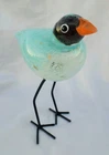 VTG MURANO STYLE BLOWN GLASS BIRD METAL LEGS BLUE/ GOLD SPECK 10" DAMAGE HEAD #9