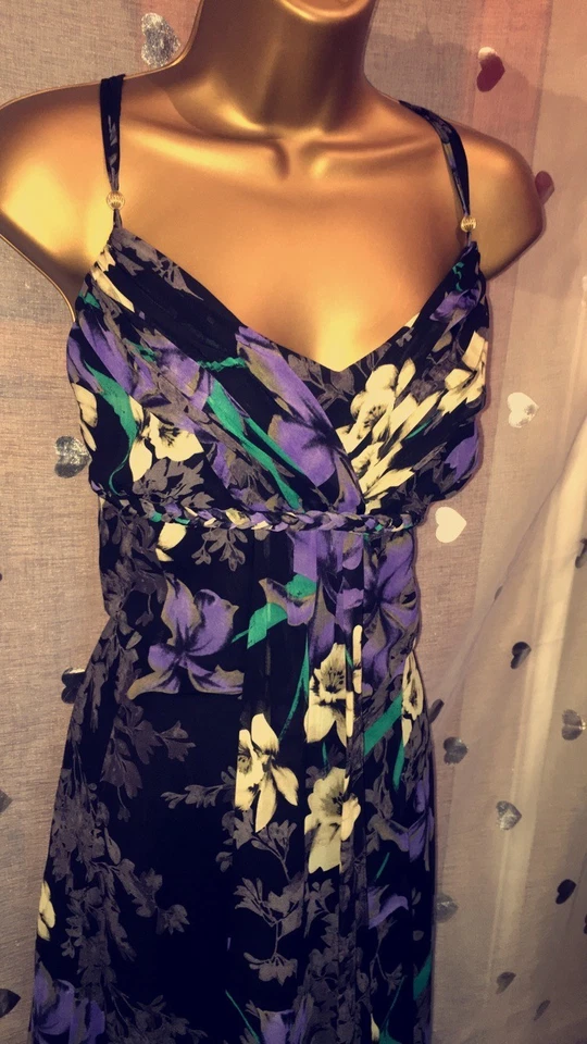 ✨ MONSOON Floral Purple Black Chiffon Party Evening Party Maxi Dress - Size 16 - Image 2 of 4