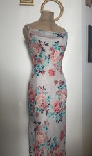 Maxi abito Monsoon 100% seta con fantasia rose e scollo femminile taglia M 38