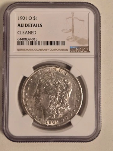 NGC AU Details Cleaned 1901 O Morgan Dollar