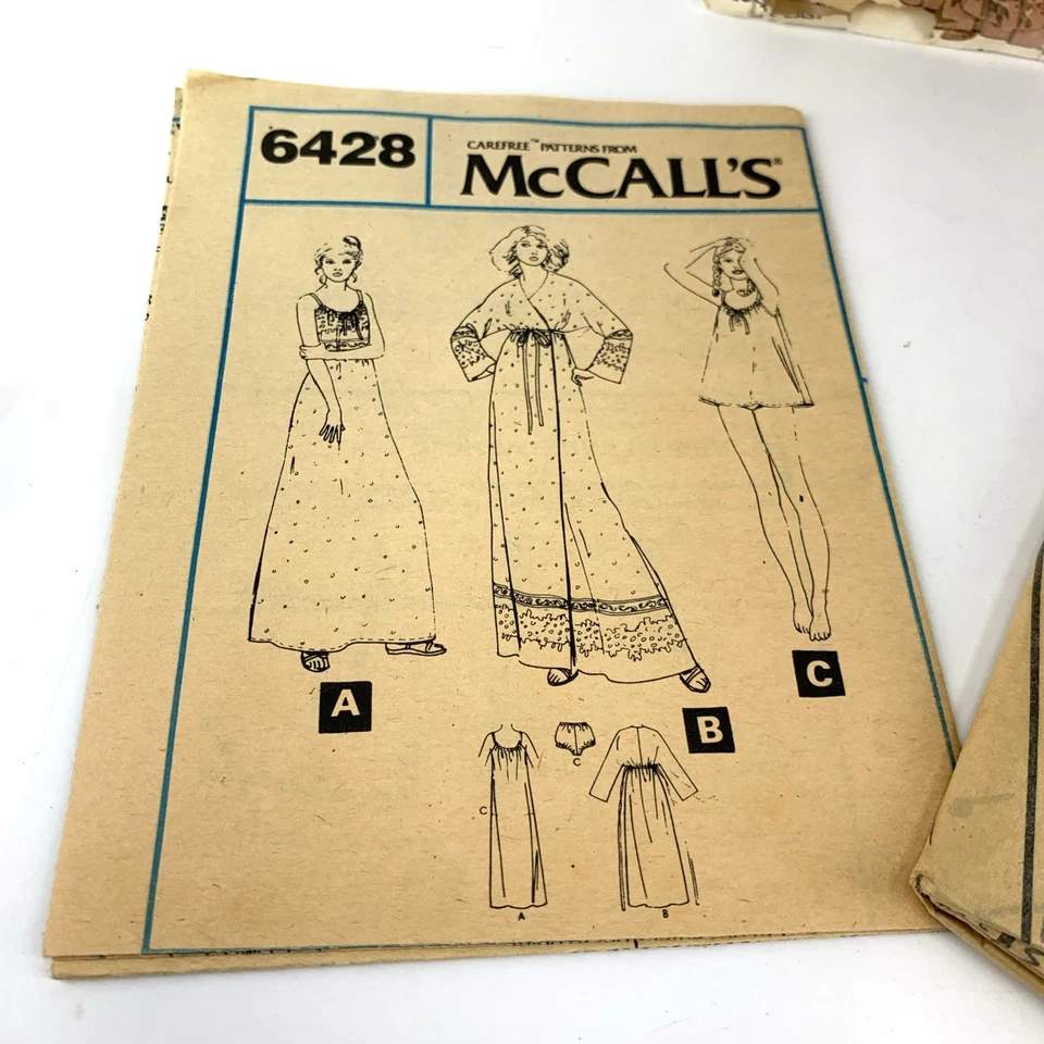 McCalls 6428 Sewing Pattern Robe Nightgown Panties Sleep Top S 10 12 Uncut 1978 - Image 3 of 4