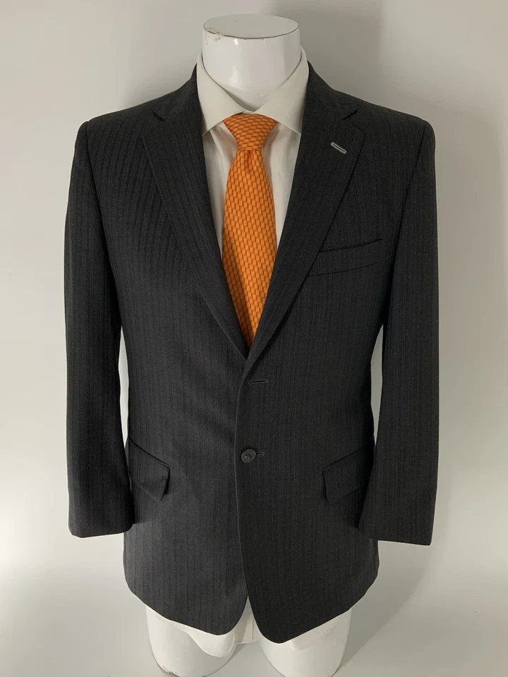 Tom James Bespoke Blazer 38R Gray Striped Wool 2B 2V Made In USA YGI Q5-41 - Image 2 of 4