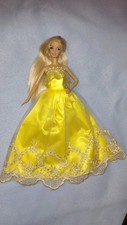 Barbie Puppen Kleid Gelb Belle Abendkleid Prinzessin Ballkleid Kleidung K44