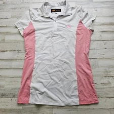 HR-Farm Ladies 1/4 Zip Short Sleeve Horse Equestrian Riding Shirt White Pink