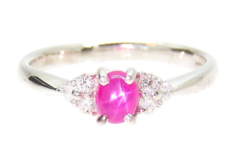 Authentic Star Ruby Pt900 Ring Ruby 0.54ct Diamon… - image 1