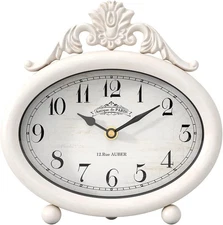 Vintage Table Clock, Desk and Shelf Decor Clock, French Rustic Antique Style Whi