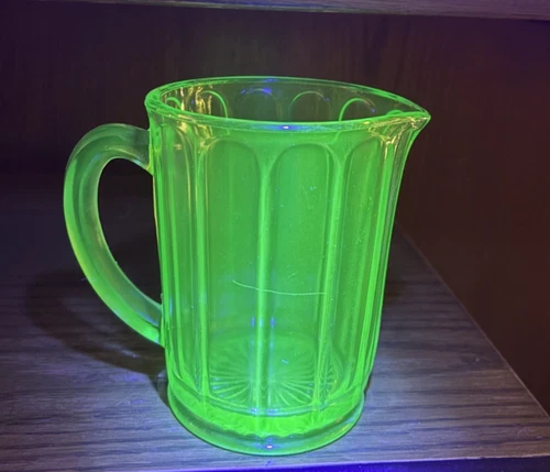 Vintage Green Uranium Vaseline Hazel Atlas Ribbon Small Pitcher