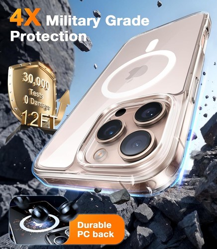 TORRAS Stronger Magnetic & Shockproof iPhone 16 Pro Case, Clear, Military Grade - Photo 7 sur 9
