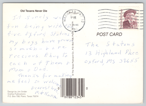 Postcard Old Texans Never Die Posted 1990 Continental 4x6 Vintage - Picture 2 of 3