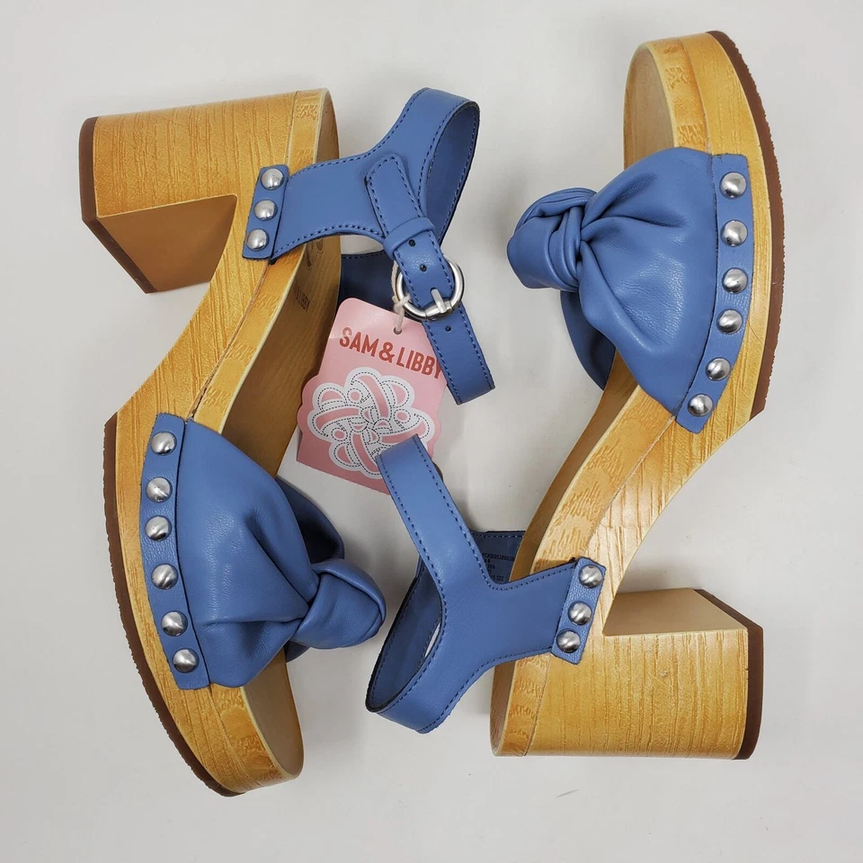 Sandalia Sam & Libby Mujer Cassia Madera Azul Denso Correa al Tobillo Tachonada Talla 8 Nueva Foto 4 de 4