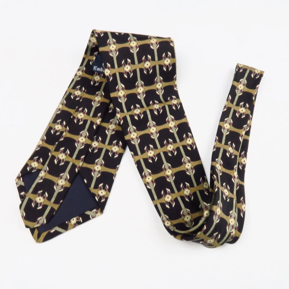 复古 Embassy 方形男式领带抽象几何黑色金色 57"x4"编织 — 第 4/4 张图片