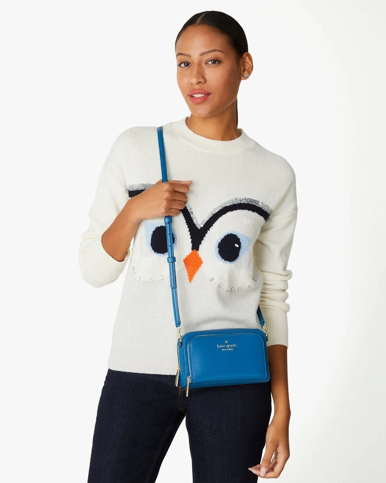 NWB Kate Spade Dual Zip Staci Crossbody Sapphire Blue Leather WLR00410 Gift Bag