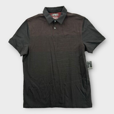 NWT Alfani Polo Shirt Mens Medium Gray Red Fade Out Cotton Rugby