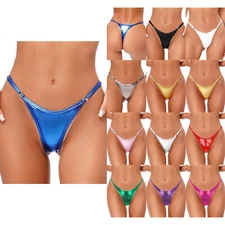 Womens Wetlook Bikini Thongs Knickers High Waist Panties Tanga G-String Briefs