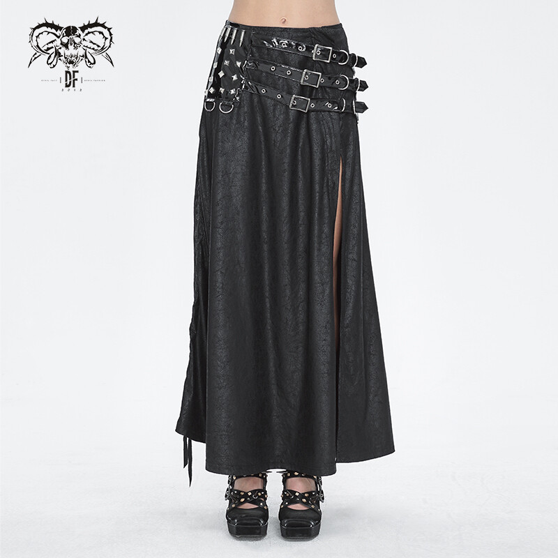 DEVIL FASHION Black Gothic Punk Studded Leather Belt Long