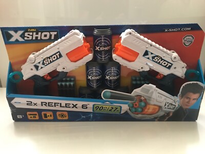 Zuru X Shot Reflex Blasters Guns 16 Darts 6 Cans 90 ft