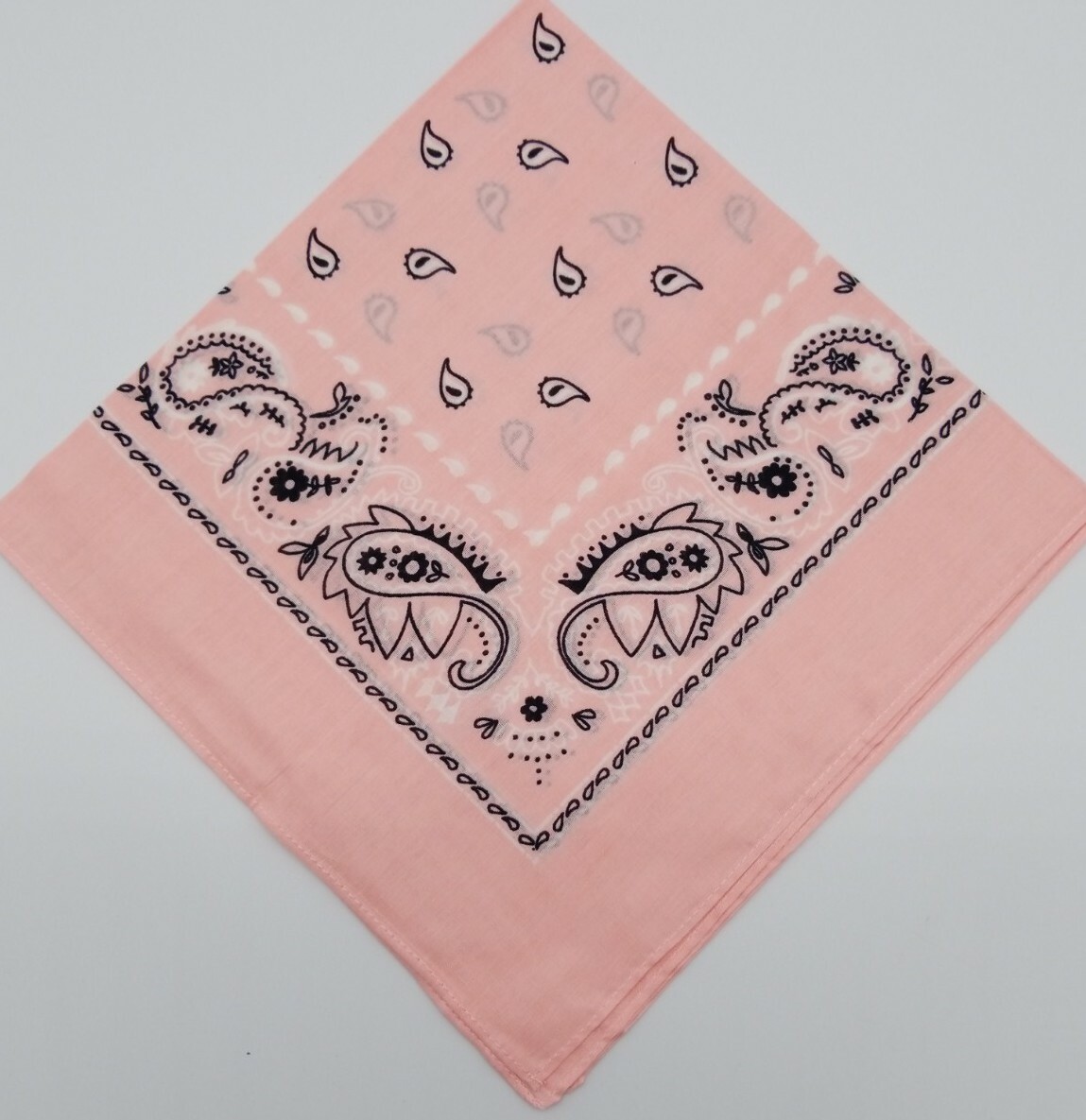 Pink White Black Paisley Cotton Biker Do-Rag Scarf 21x21 Square Bandana