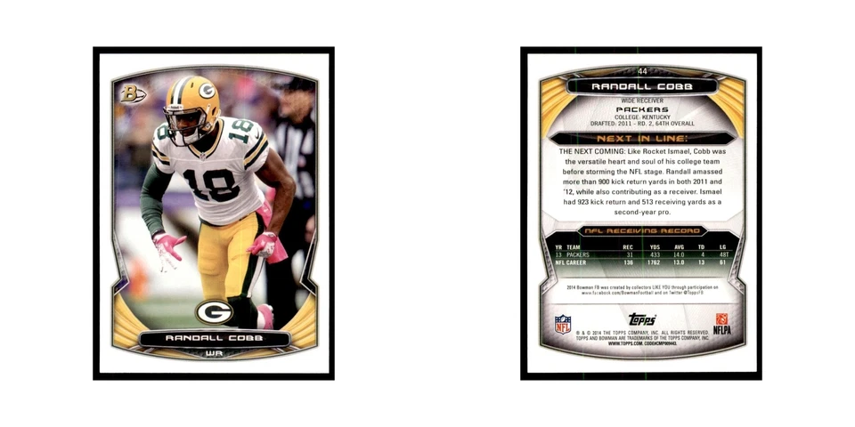 2014 Bowman Randall Cobb Football Cards #44 - Image 3 of 3