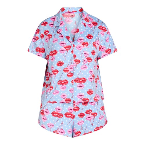 Way To Celebrate Womens LIPS 2 Piece Pajama Top & Shorts Set 2X 18W-20W Blue