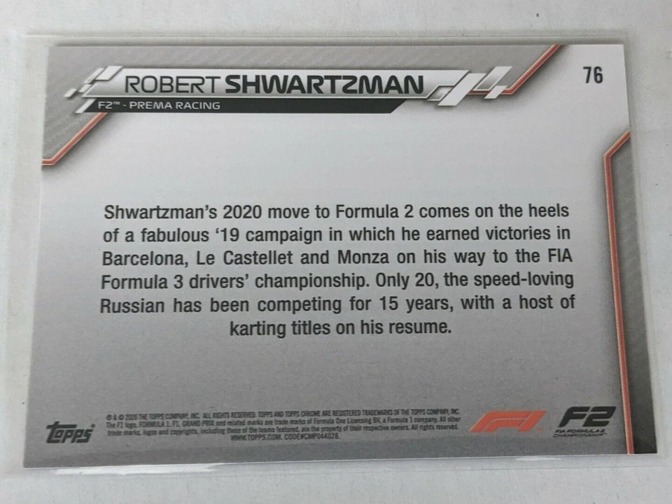 2020 Topps Chrome Formula 1 #76 Robert Shwartzman F2 Prema Racing Team Car - Image 2 of 2