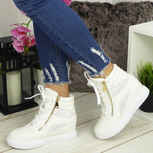 Zapatillas deportivas de cuña ocultas para dama Tenis con cordones Cómodas Clásicas Bling Zapatos - Imagen 10 de 25