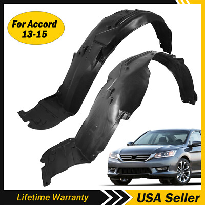 Pair Of Front Fender Liners For 2013-2015 Honda Accord Sedan – Left & Right, Black Plastic (1-Year Warranty)