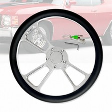 14 Billet 5 Holes Tri Spoke Steering Wheel Chrome W Horn Button Black Wrap