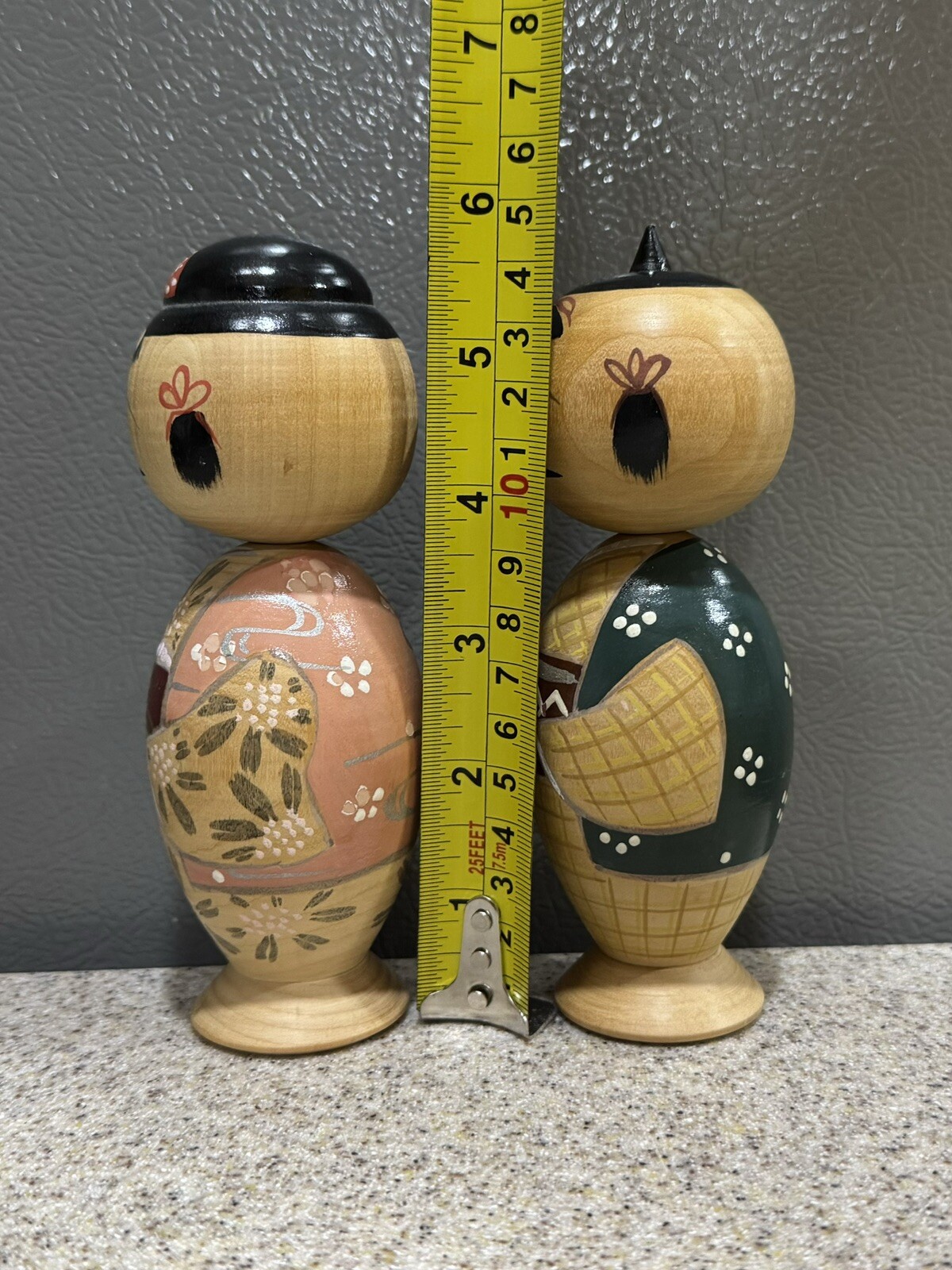 2 Vintage Hand Painted Wooden Japanese Kokeshi Dolls Bobble Head Made In Japan