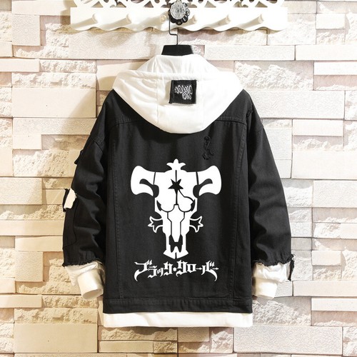 Anime Black Clover Denim Hoodie Jacket Mens Jean Coat Cosplay Hooded Sweatshirt - Picture 5 of 11