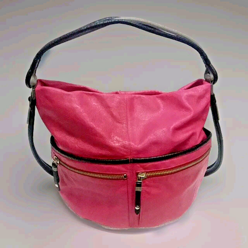 Olivia Harris Hot Pink & Black Leather Shoulder/Hobo/Duffle Purse Bag Lg Clean - Picture 2 of 9