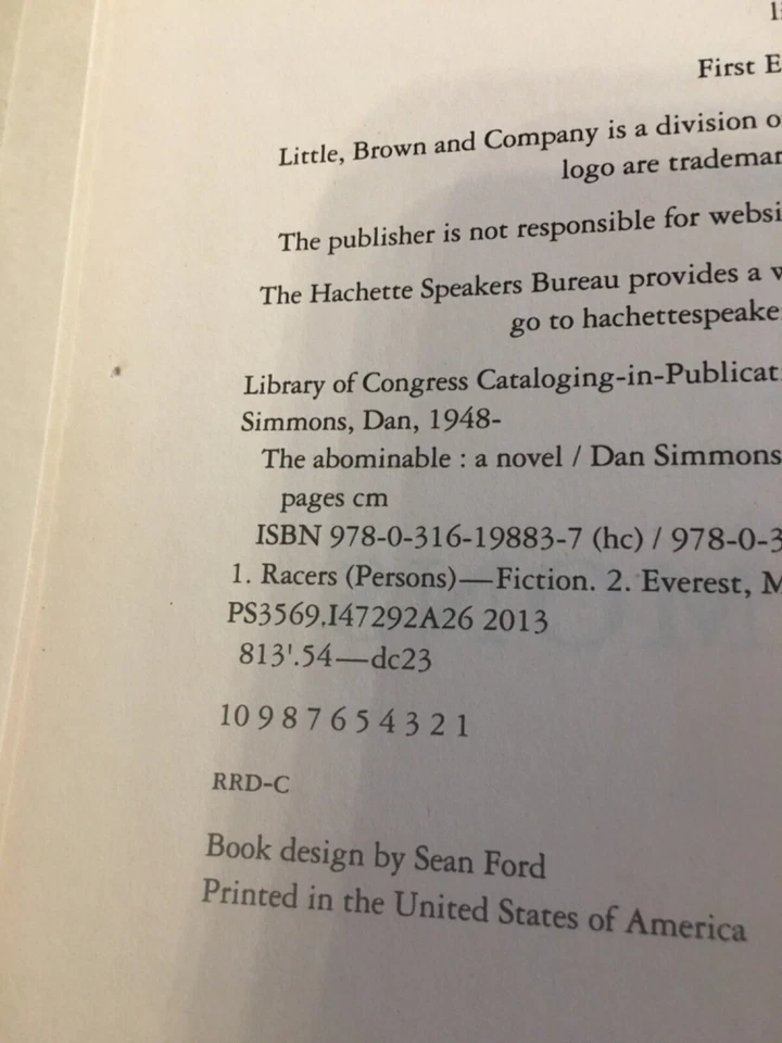 The Abominable. Dan Simmons 1st HC Ptg. Little, Brown 2013 Near Fine Unread Foto 3 de 4