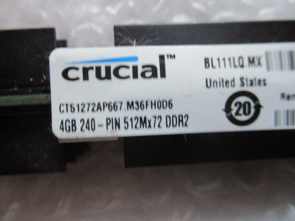 Crucial 4GB 240-pin RAM Stick 512Mx72 DDR2 CT51272AP667.M364FH0D6 BL111LQ.MX - Image 3 of 4