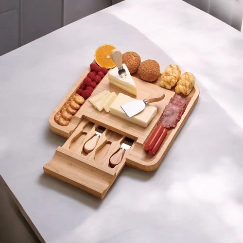 Luxus Bambus Käsebrett mit Besteck - Perfekt für Käse und Wurstwaren