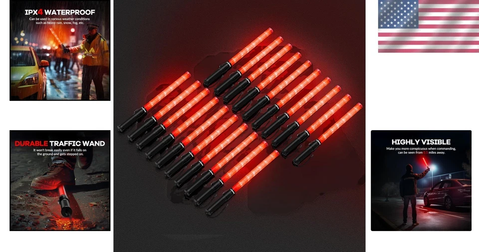 20 Pack LED Traffic Wand, 21" Red Baton with 3 Modes - Image 2 of 4