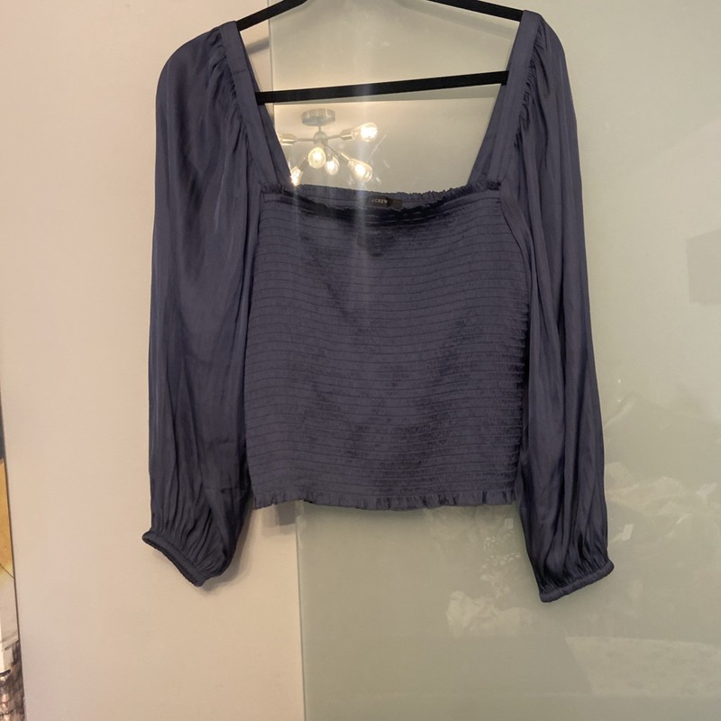 women’s J.Crew  Blue Satin Feel Long Balloon Sleeve Fitted Top Size M