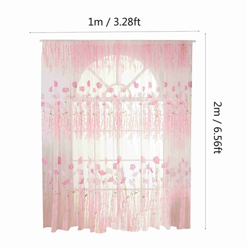 (Pink)Polyester Floral Pattern Window Tulle Voile Curtain Bedroom Living - Picture 9 of 24