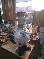 Christmas Snowman Tea Light Metal Figurine Standing Whimsy 12" Tall