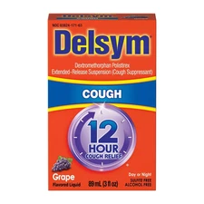 Delsym Dextromethorphan Polistirex 12HR Cough Relief Liquid Grape 3 Oz (89ml)