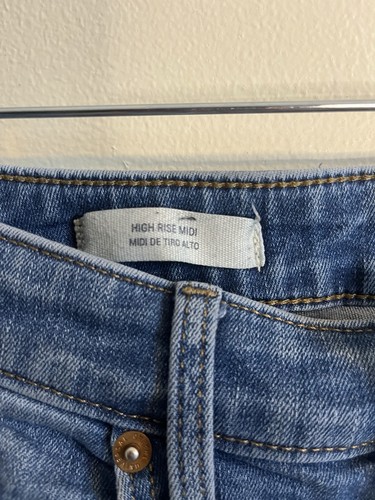 Pantaloncini corti donna blu denim vita alta midi invecchiati filo universale taglia 8/29 - Foto 2 di 6