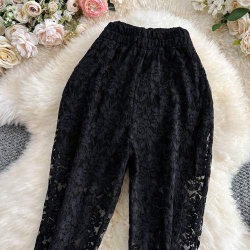Mujeres Hueco Encaje Cintura Alta Largo Corte Bota Pantalones Micro Acampanados Pantalones Sexy - Imagen 5 de 25