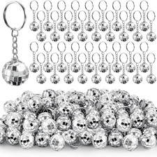Henoyso 96 Pcs Mini Disco Ball Keychains Bulk Silver Mirror Disco Ball Party Fav