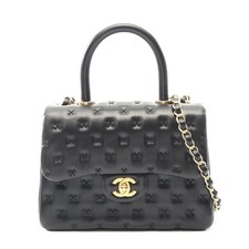 Chanel Lambskin Cross Stitch Top Handle Bag Women Black One Size