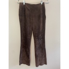 Vintage Margaret Godfrey Size 4P Pants Brown Leather Suede Embroidered