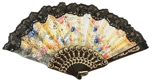 Beautiful Vintage ABANICOS  Decorative Folding Hand Fan With Lace Edging