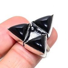 Black Onyx Gemstone Handmade 925 Sterling Silver Jewelry Ring Size 7.5 R363