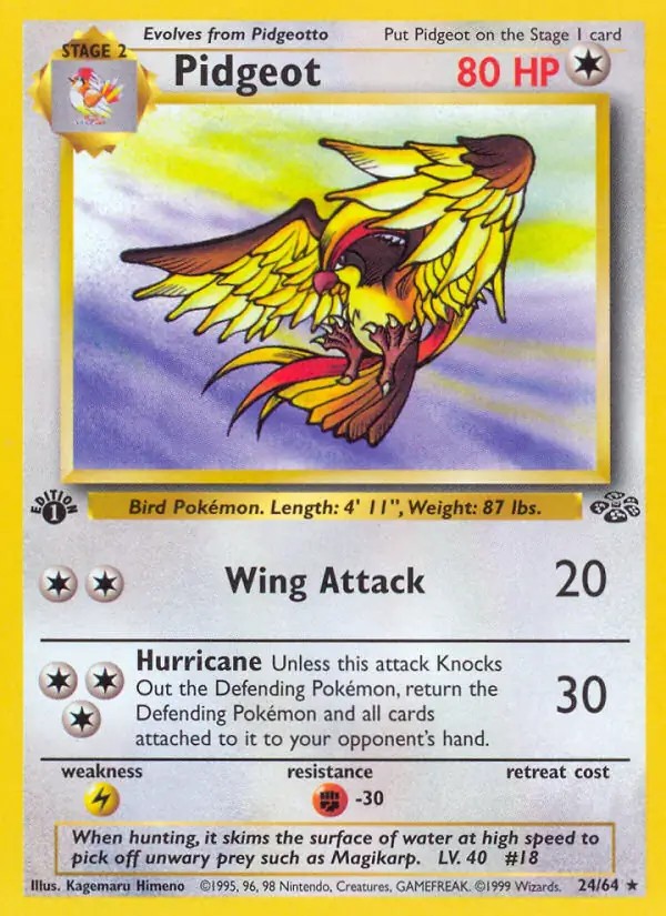 Pidgeot - 24/64 - Pokemon Jungle 1st Edition Rare Card WOTC NM