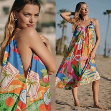 NWT FARM RIO Summer Picnic Sleeveless V-Neck Midi Dress Sz M