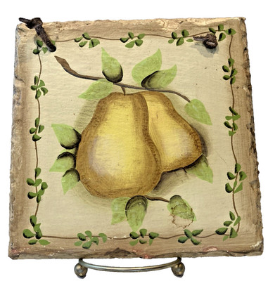 VTG French Country Anjou Pears Slate Tile Wall Art / Fruit Trivet 7''x7'' UNUSED