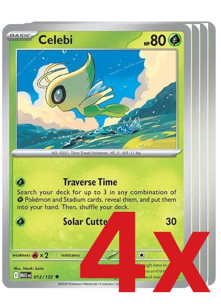 4x Celebi 012/132 Pokemon TCG Playset ME01: Mega Evolution